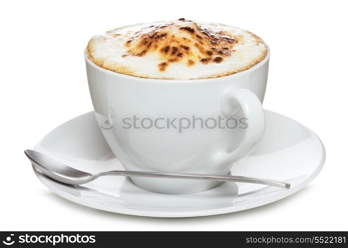 cup of coffee with chocolate on white background