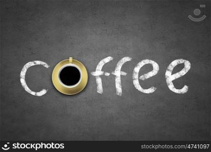 Cup of coffee. Word coffee with cup instead of letter O