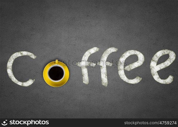 Cup of coffee. Word coffee with cup instead of letter O
