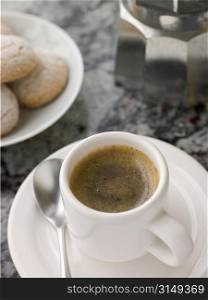 Cup of Espresso Coffee with Amaretti Biscuit
