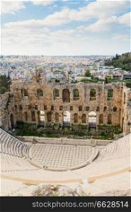 cup of Herodes Atticus amphitheater of Acropolis close up, Athens, Greece. Herodes Atticus amphitheater of Acropolis, Athens