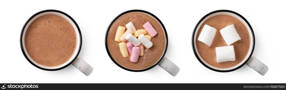 Cup of hot chocolate with marshmallow isolated on white background. Cup of hot chocolate with marshmallow