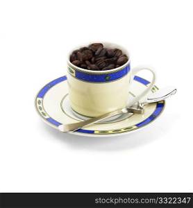 cup of roasted coffee beans isolated on white background