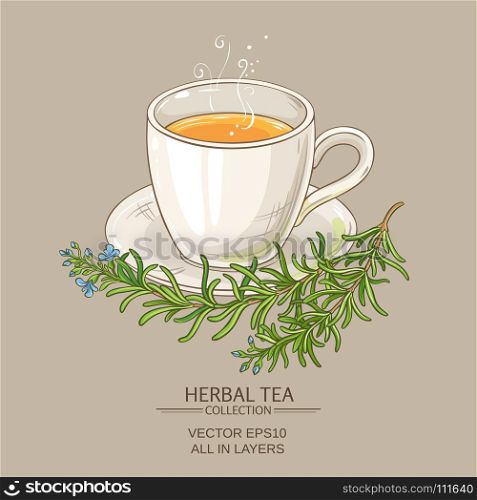 cup of rosemary tea. cup of rosemary tea on color background