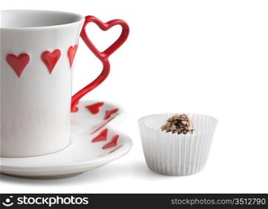 cup of tea and sweets isolated on white background
