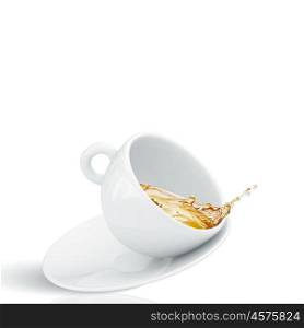 Cup of tea. Close up image with falling cup of tea