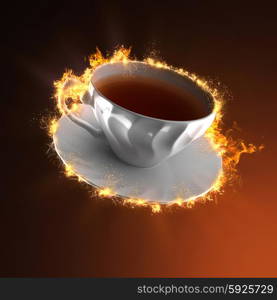 cup of tea in fire