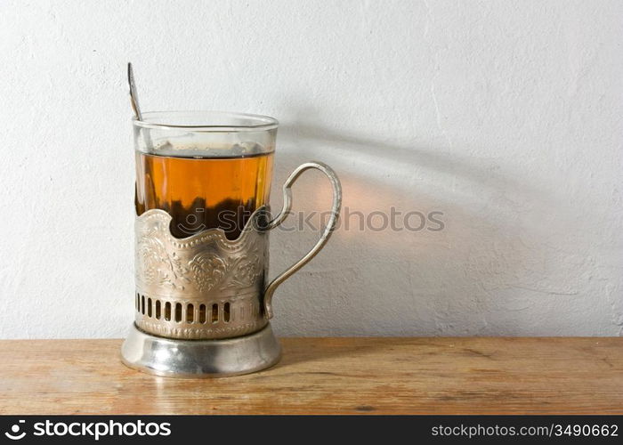 cup of tea on a wooden table