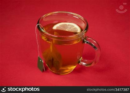 Cup of Tea on Red Background