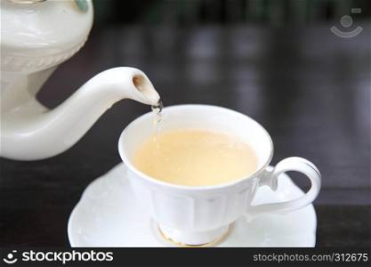 Cup of tea on wood background