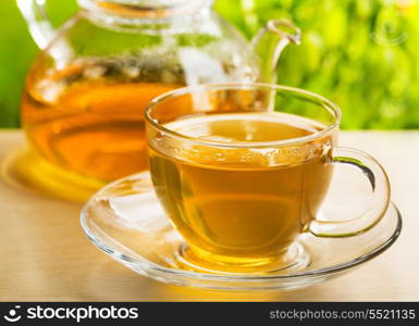 cup of tea on wooden table