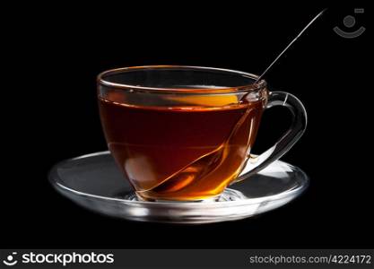 cup of tea over black background