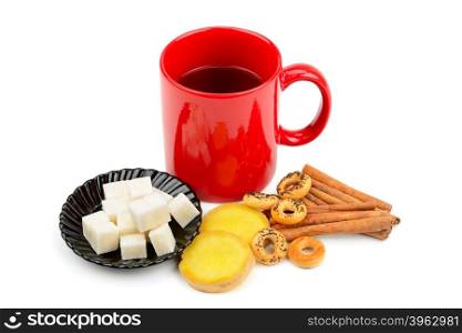 cup of tea with ginger and vanilla isolated on white background