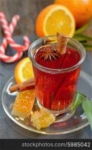 cup of tea with honey, clementine and cinnamon
