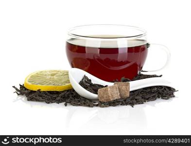 cup of tea with lemon and brown sugar