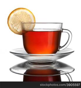 cup of tea with lemon isolated on white