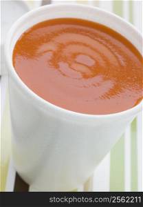 Cup Of Tomato Soup In A Polystyrene Cup