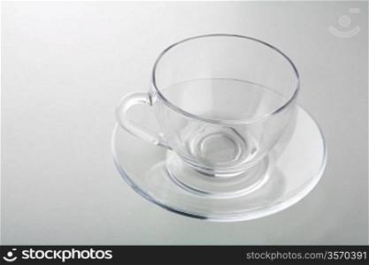 cup on plate isolated on gray