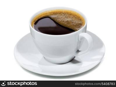cup with black coffee on white background