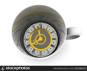 Cup with clock. Eight o&acute;clock 3d