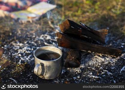 cup with coffee extinguish fire