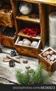 cupboard with Christmas decor
