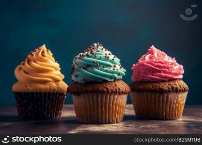 Cupcake desserts studio shot. Generative AI. High quality illustration. Cupcake desserts studio shot. Generative AI