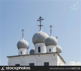 Cupola of ancient Spaso-Preobrazhensky Cathedral (1668-1670) in Belozersk, Vologda Region, Russia