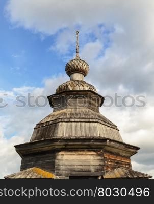 Cupola of old wooden orthodox chapel in the village Nermusha, Arkhangelsk region, Russia