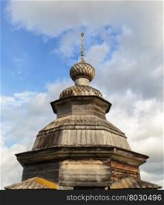 Cupola of old wooden orthodox chapel in the village Nermusha, Arkhangelsk region, Russia