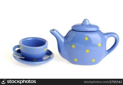 cups and teapot. Tiny utensils it is isolated on a white background