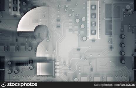 Curcuit board background. Background image with system motherboard concept and question mark