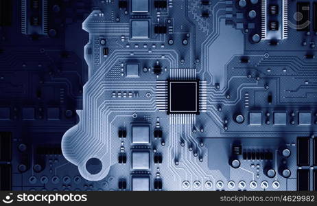 Curcuit board background. Conceptual digital image of mother board with key