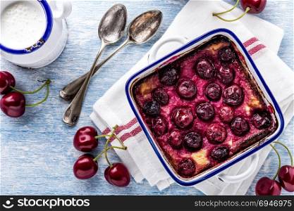 curd casserole with fresh cherry berries