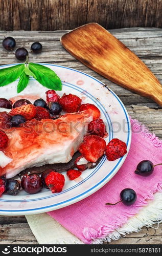 curd jelly cake with strawberries,raspberries