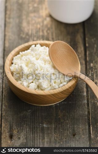 curds in a wooden bowl