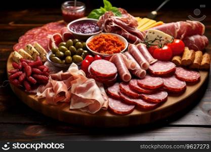 Cured meat platter of traditional tapas. Snacks food with ham, prosciutto, salami, chorizo sausage. Cured meat platter of traditional tapas. Snacks food with ham, prosciutto, salami, chorizo sausage.