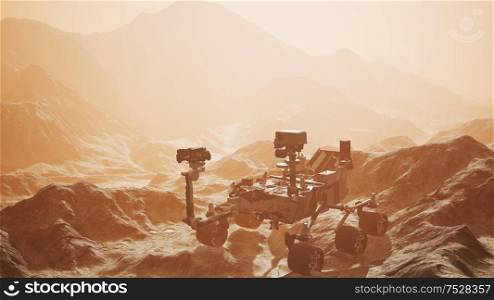 Curiosity Mars Rover exploring the surface of red planet. Elements of this image furnished by NASA.. Curiosity Mars Rover exploring the surface of red planet