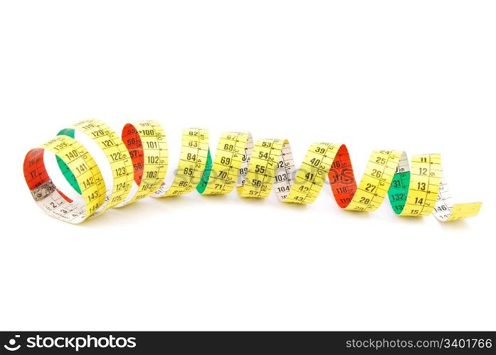 curled measuring tape isolated on white background