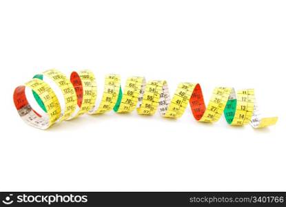 curled measuring tape isolated on white background