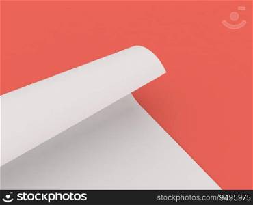 Curled paper sheet on a red close up background. 3d render illustration.. Curled paper sheet on a red close up background. 