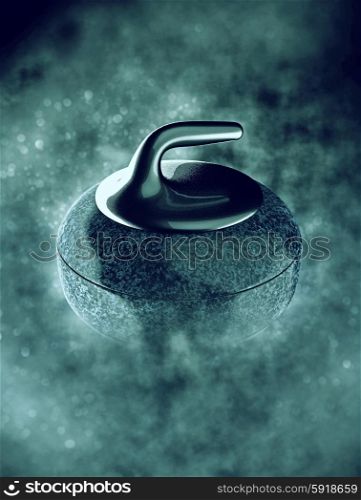 curling stone in smoke with bokeh