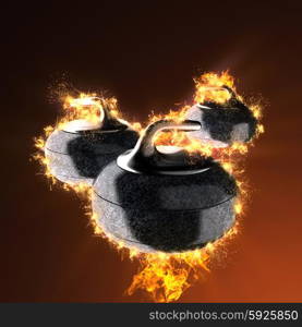 curling stones in fire