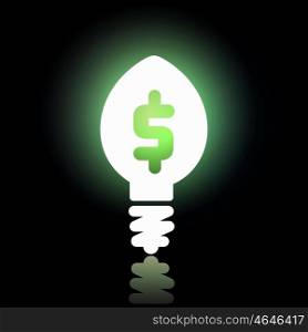 Currency concept. Glowing light bulb with dollar concept on black background