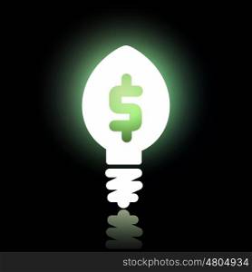 Currency concept. Glowing light bulb with dollar concept on black background