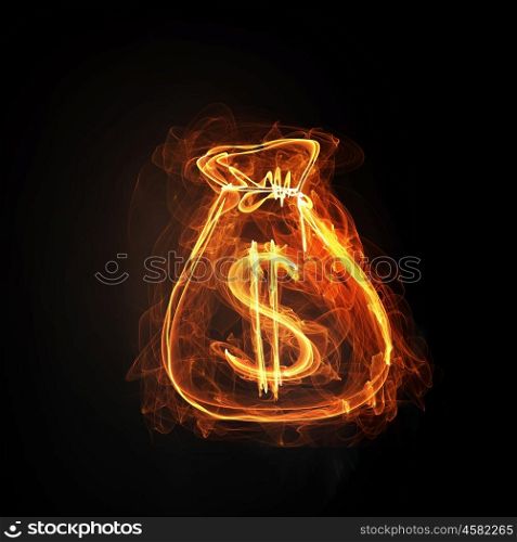 Currency conceptual image. Dollar currency glowing symbol on dark background