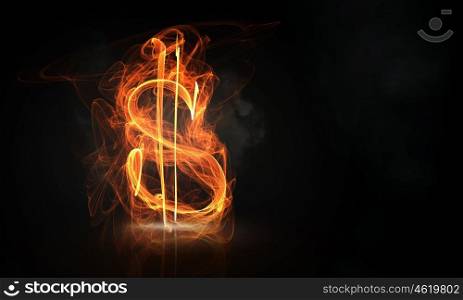 Currency conceptual image. Dollar currency glowing symbol on dark background