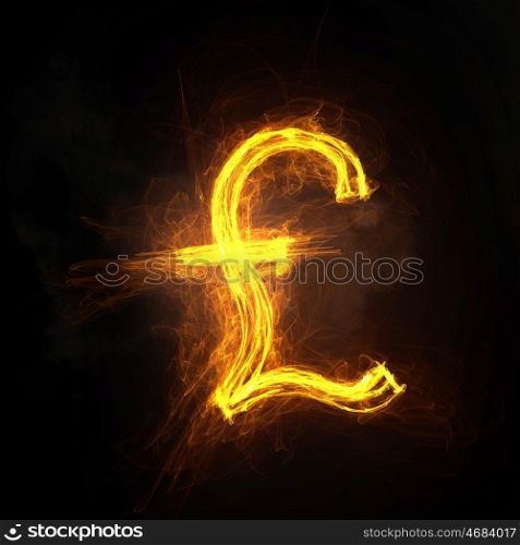 Currency conceptual image. Pound currency glowing symbol on dark background