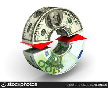 Currency exchange. dollar. Euro. 3d