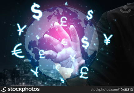 Currency Exchange Global Foreign Money Finance - International forex market with different world currency symbol conversion.